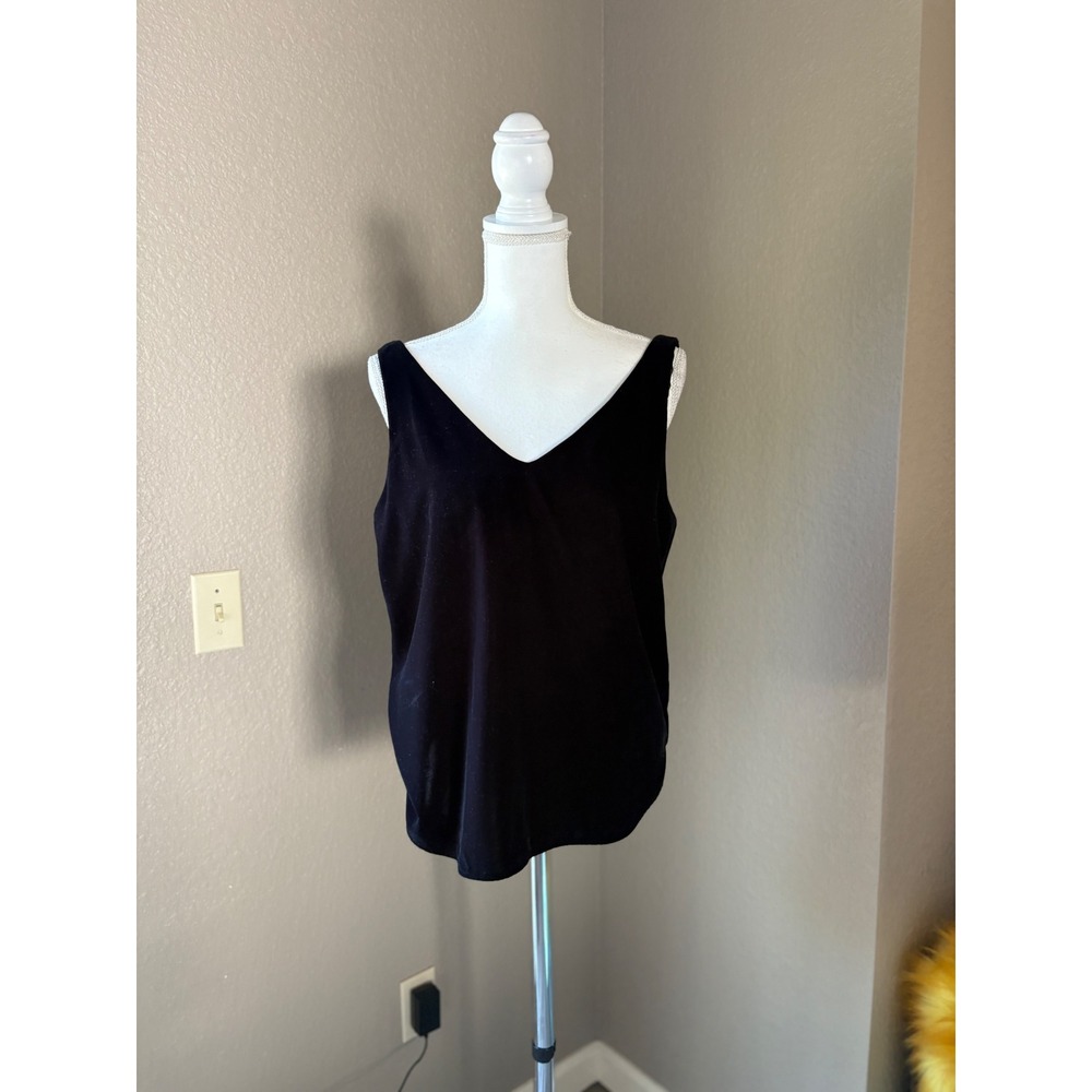 LOFT Womens Black Velvet V-Neck Sleeveless Tank Top Shell Size M Lined Holiday